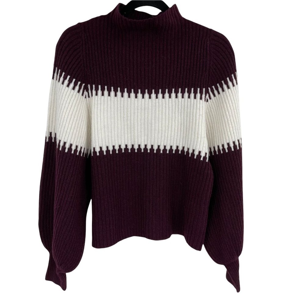 French Connection Knit Sweater Medium Burgundy White Pullover